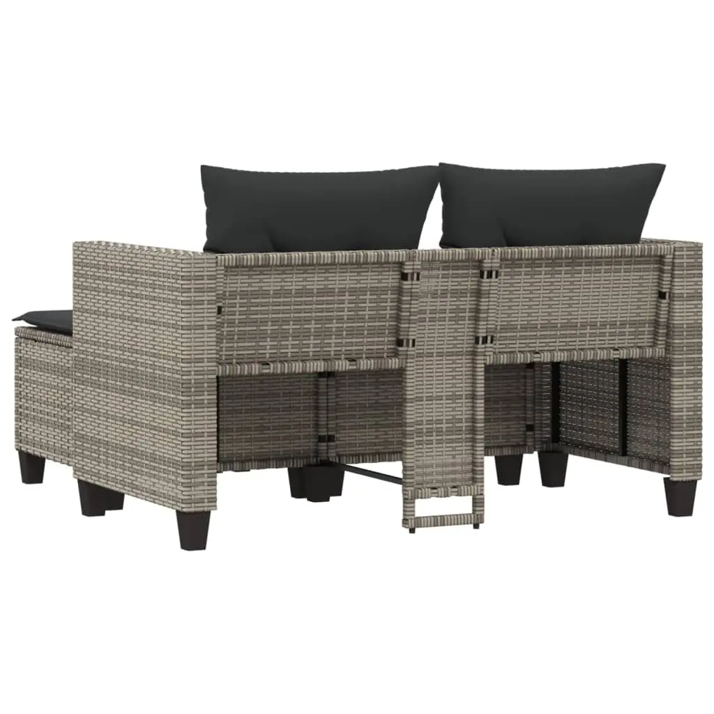 Outdoor Garden Sofa 2-Seater Grey Poly Rattan with Footstools