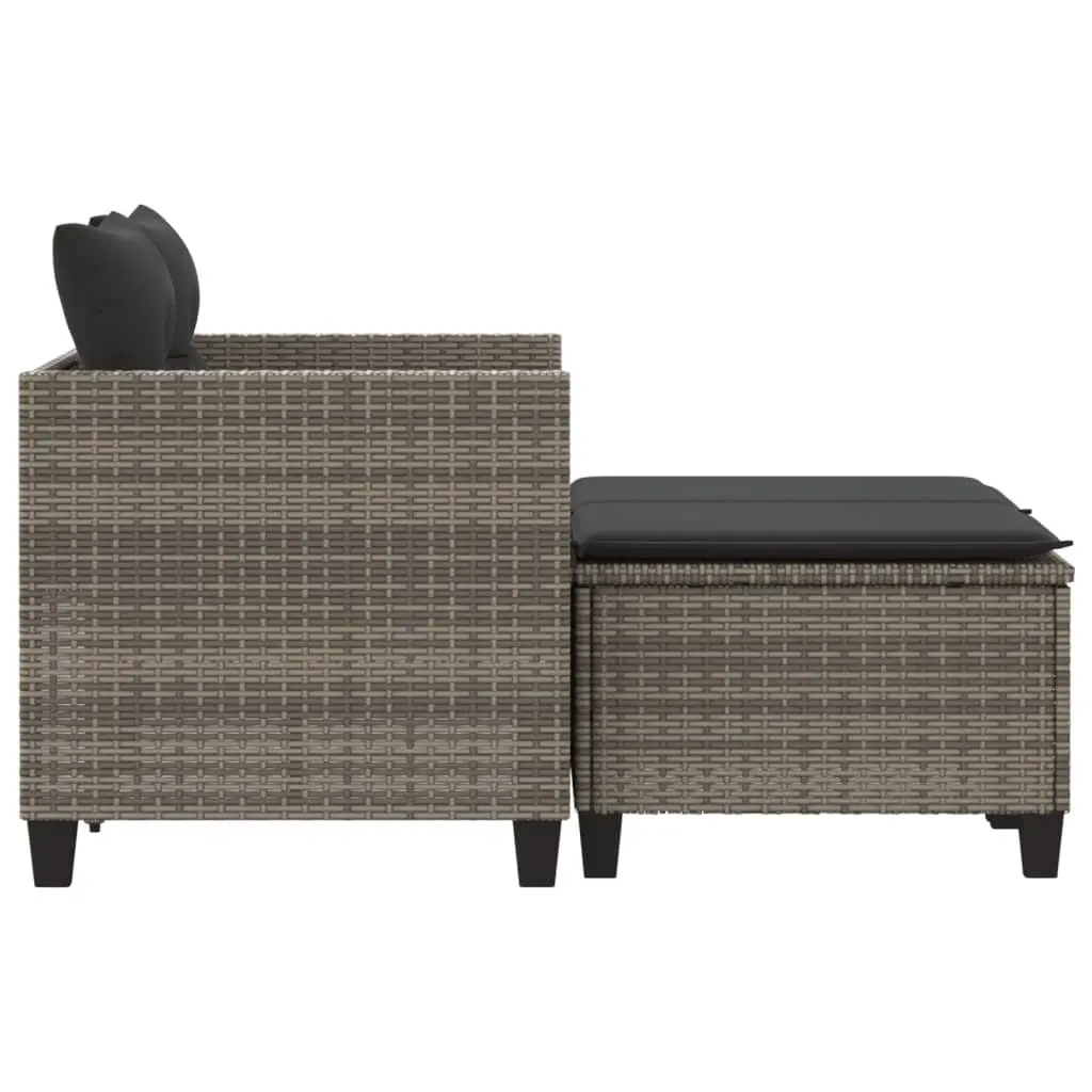 Outdoor Garden Sofa 2-Seater Grey Poly Rattan with Footstools