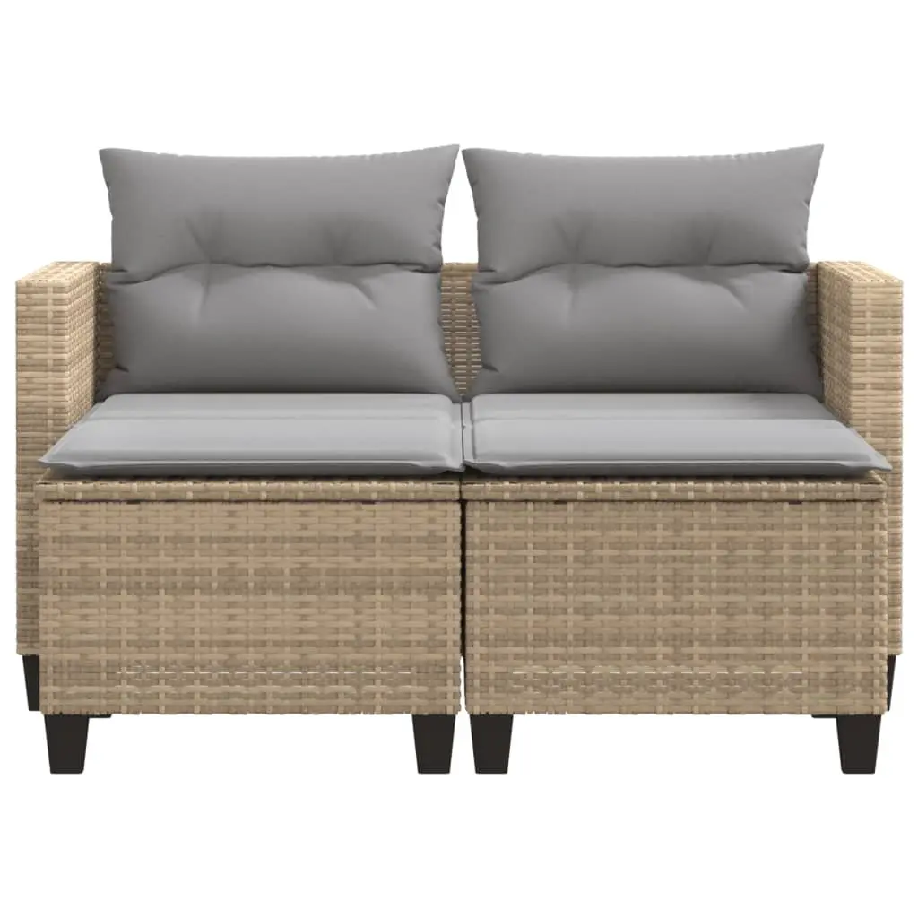 Garden Sofa 2-Seater with Stools Beige Poly Rattan Outdoor