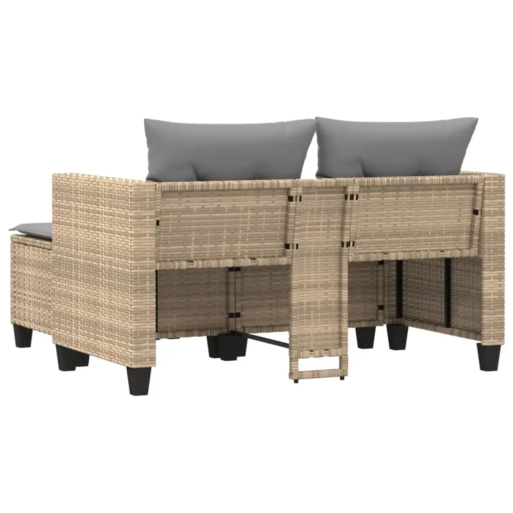 Garden Sofa 2-Seater with Stools Beige Poly Rattan Outdoor