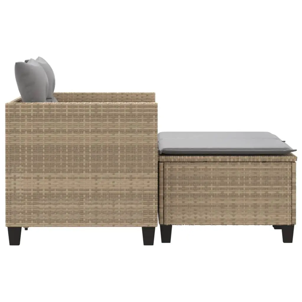 Garden Sofa 2-Seater with Stools Beige Poly Rattan Outdoor