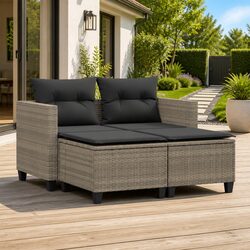 Outdoor Garden Sofa 2-Seater with Stools PE Rattan Lounger Grey