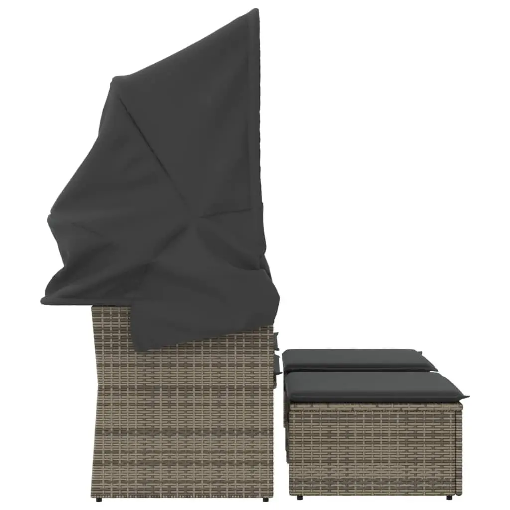 Garden Sofa 2-Seater with Retractable Canopy Grey Outdoor Furniture