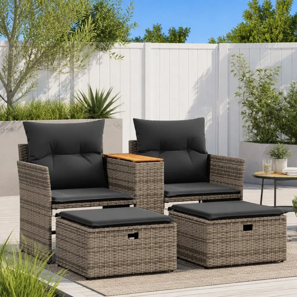Grey Garden Sofa Set with Stools for Relaxing Outdoors