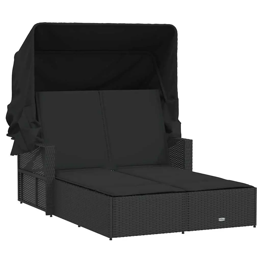 Double Sun Lounger Retractable Canopy Adjustable Backrest Outdoor Seating