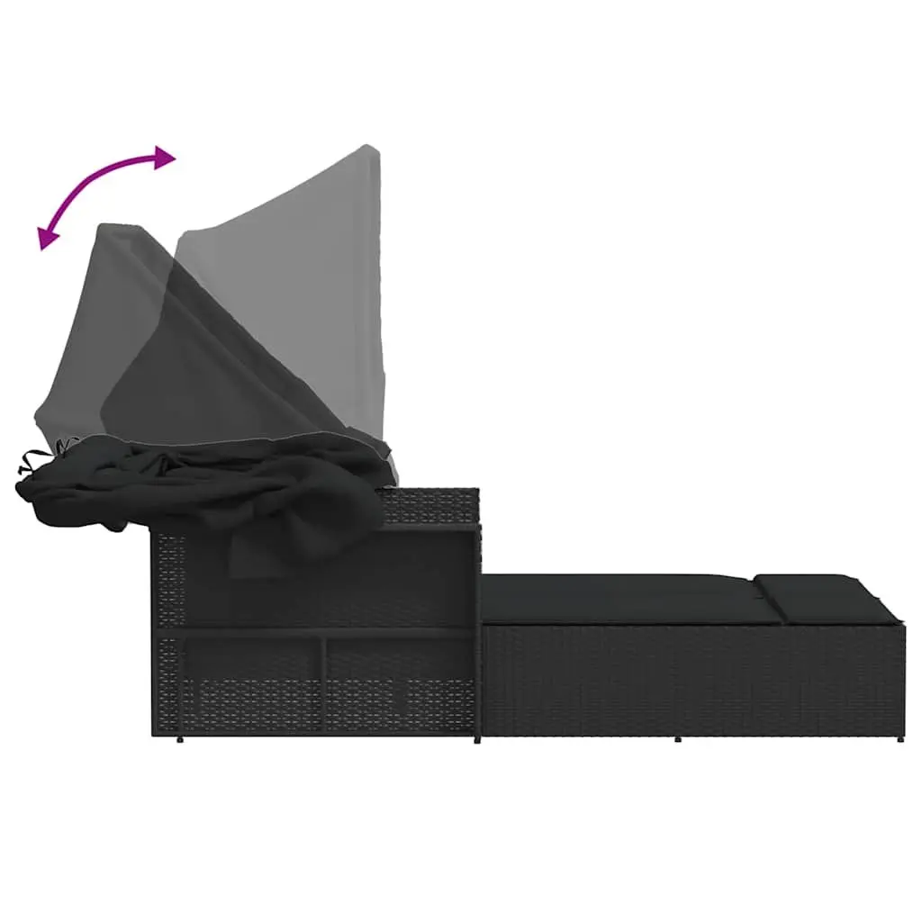 Double Sun Lounger Retractable Canopy Adjustable Backrest Outdoor Seating