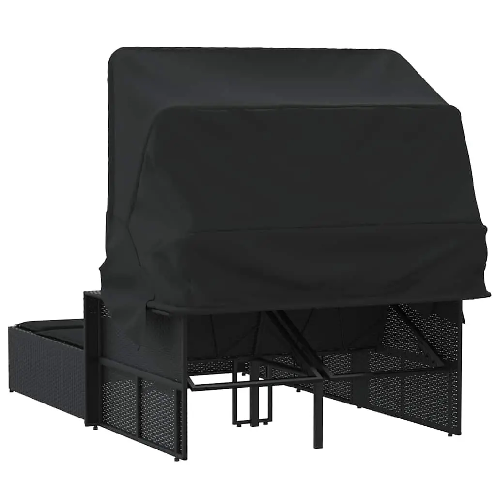 Double Sun Lounger Retractable Canopy Adjustable Backrest Outdoor Seating