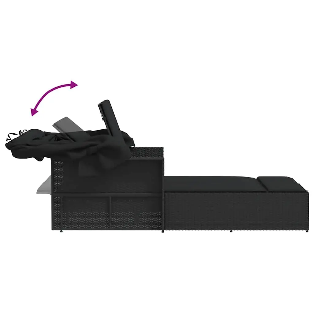 Double Sun Lounger Retractable Canopy Adjustable Backrest Outdoor Seating