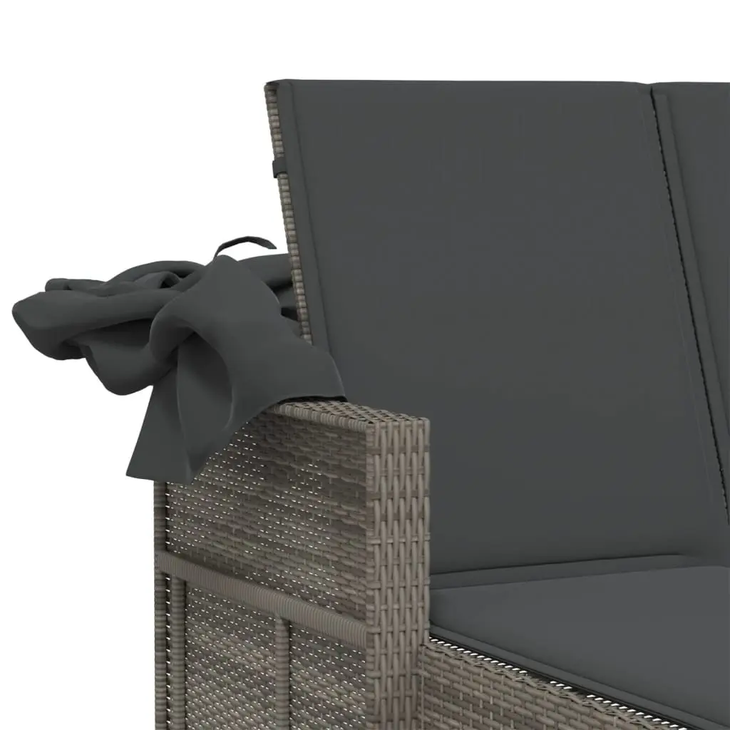 Double Sun Lounger with Retractable Canopy Adjustable Backrest Grey