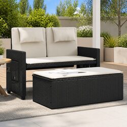 Reclining Outdoor Garden Bench 2-in-1 Loveseat Sofa Bed with Cushions Black