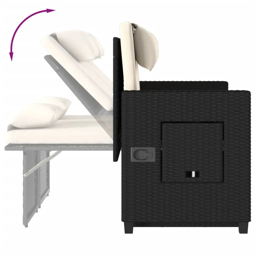 Reclining Garden Bench 2-in-1 Loveseat Sofa Bed Adjustable Backrest Black