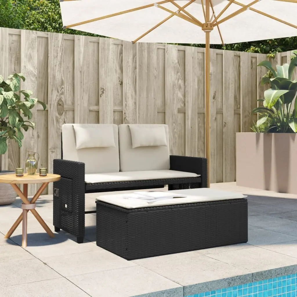 Reclining Garden Bench 2-in-1 Loveseat Sofa Bed Adjustable Backrest Black