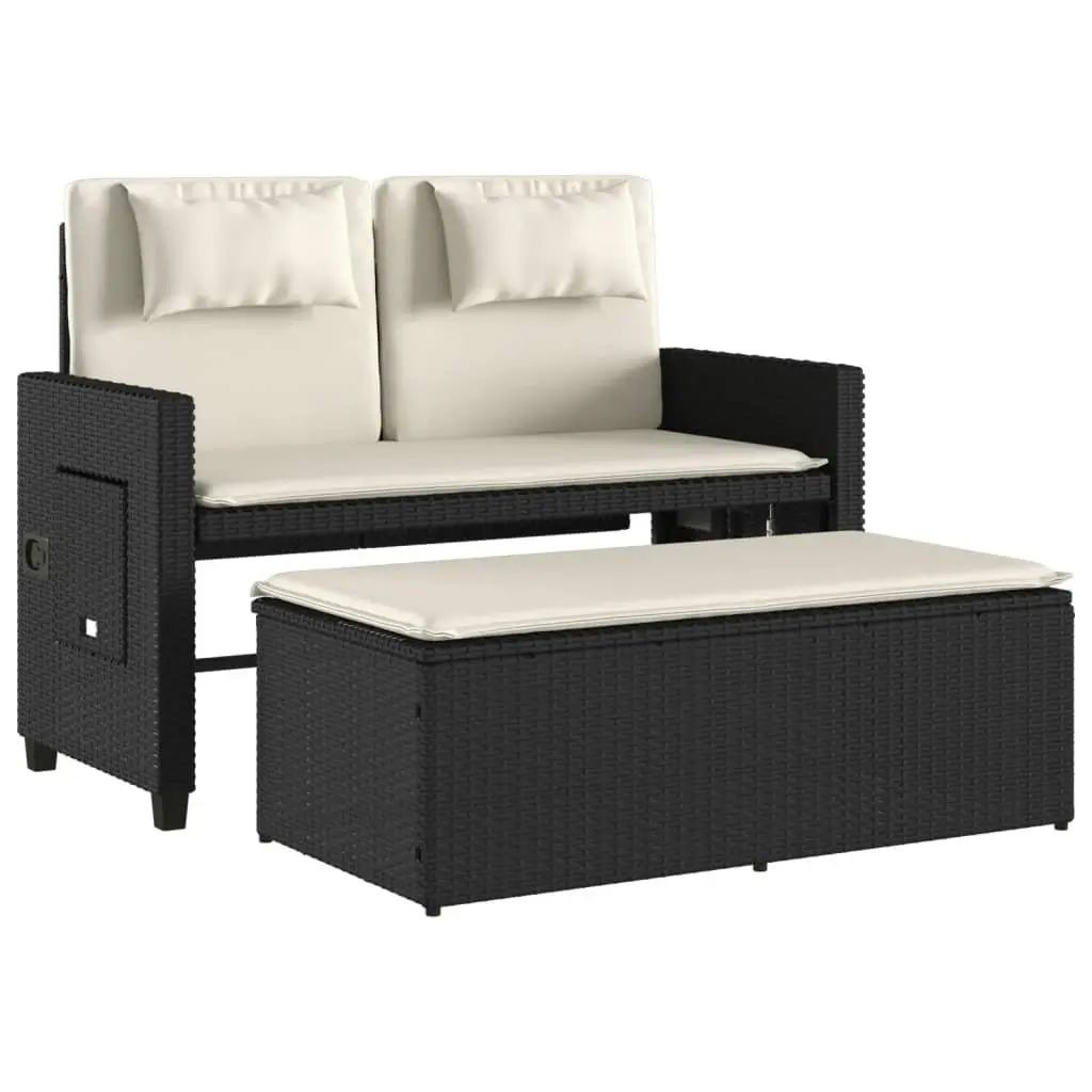 Reclining Garden Bench 2-in-1 Loveseat Sofa Bed Adjustable Backrest Black