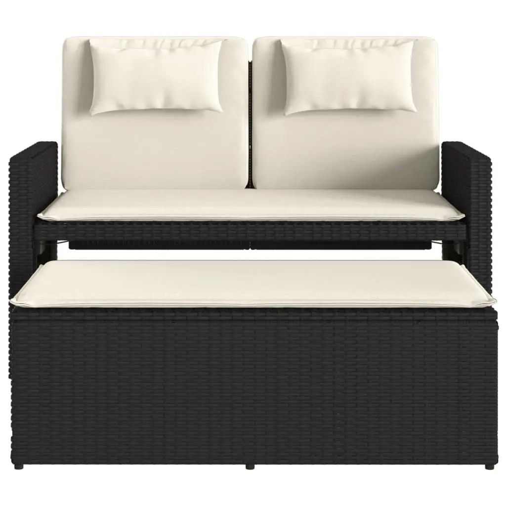 Reclining Garden Bench 2-in-1 Loveseat Sofa Bed Adjustable Backrest Black