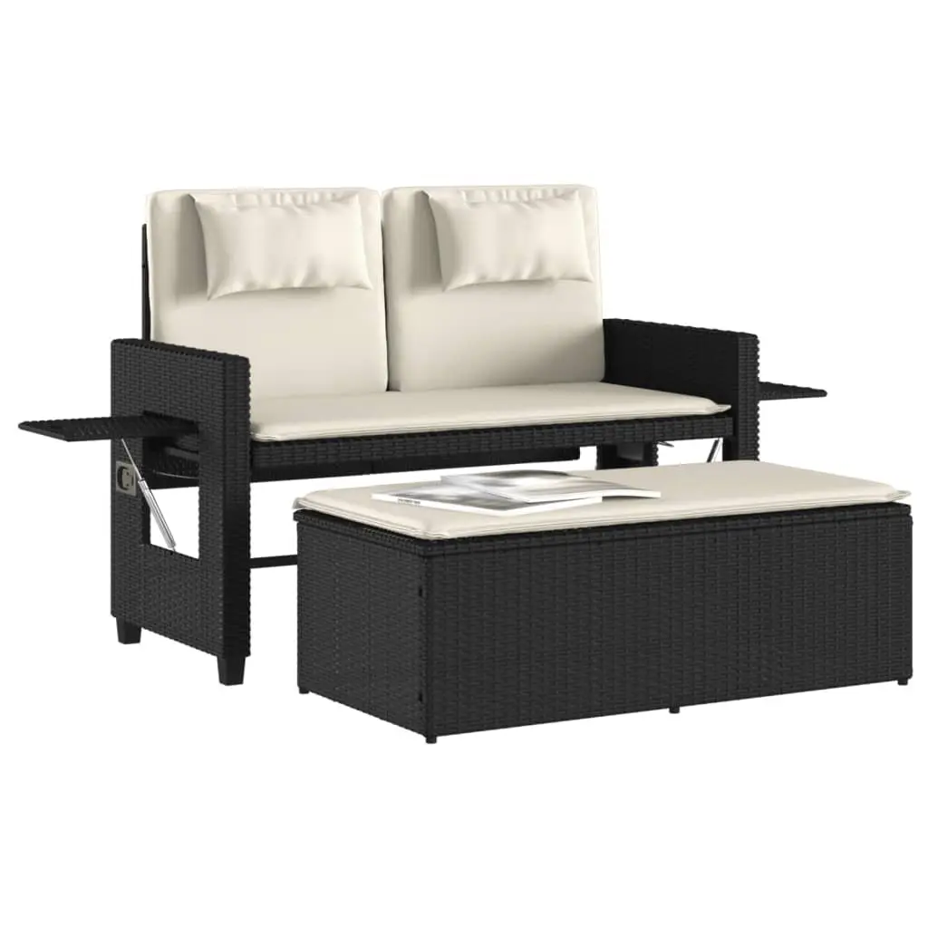 Reclining Garden Bench 2-in-1 Loveseat Sofa Bed Adjustable Backrest Black