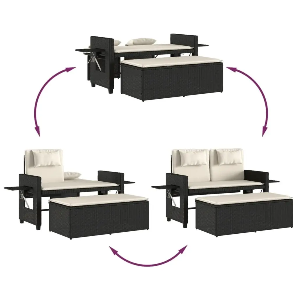 Reclining Garden Bench 2-in-1 Loveseat Sofa Bed Adjustable Backrest Black