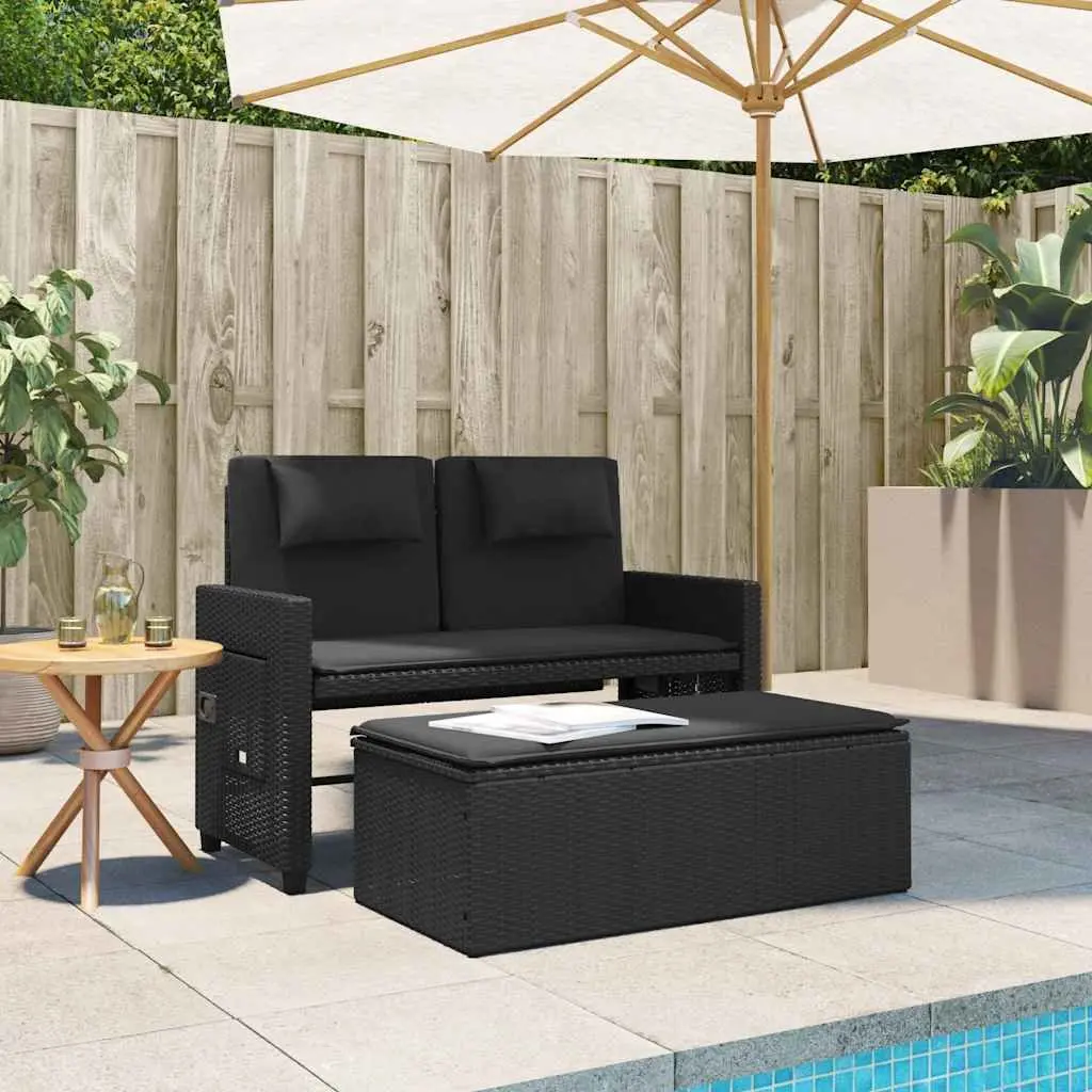 Outdoor Reclining Garden Bench 2-in-1 Loveseat Sofa Bed with Adjustable Backrest
