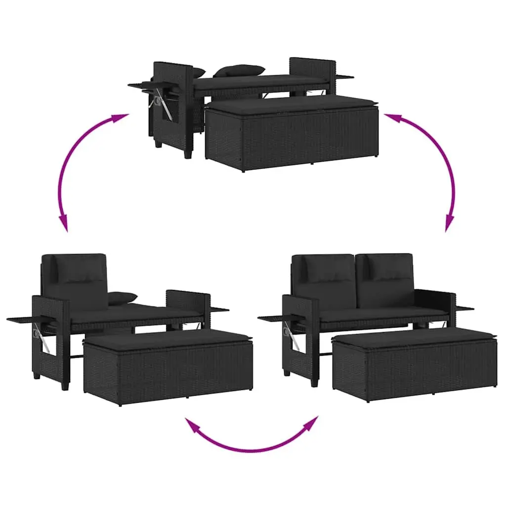 Outdoor Reclining Garden Bench 2-in-1 Loveseat Sofa Bed with Adjustable Backrest