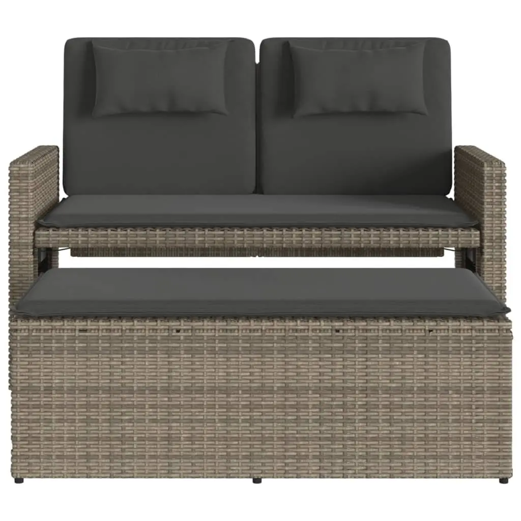 Reclining Garden Bench 2-in-1 Outdoor Loveseat Sofa Bed Grey Poly Rattan