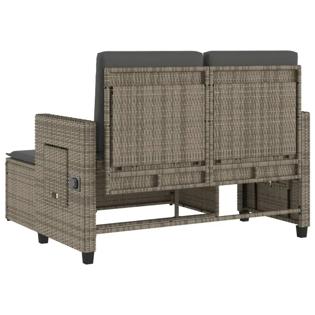 Reclining Garden Bench 2-in-1 Outdoor Loveseat Sofa Bed Grey Poly Rattan