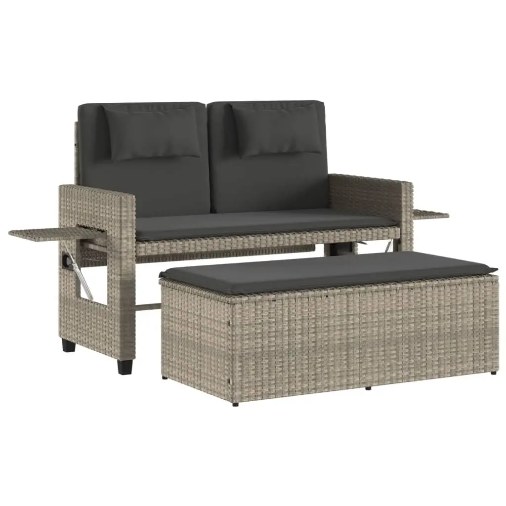 Reclining Outdoor Garden Bench 2-in-1 Loveseat Sofa Bed Grey