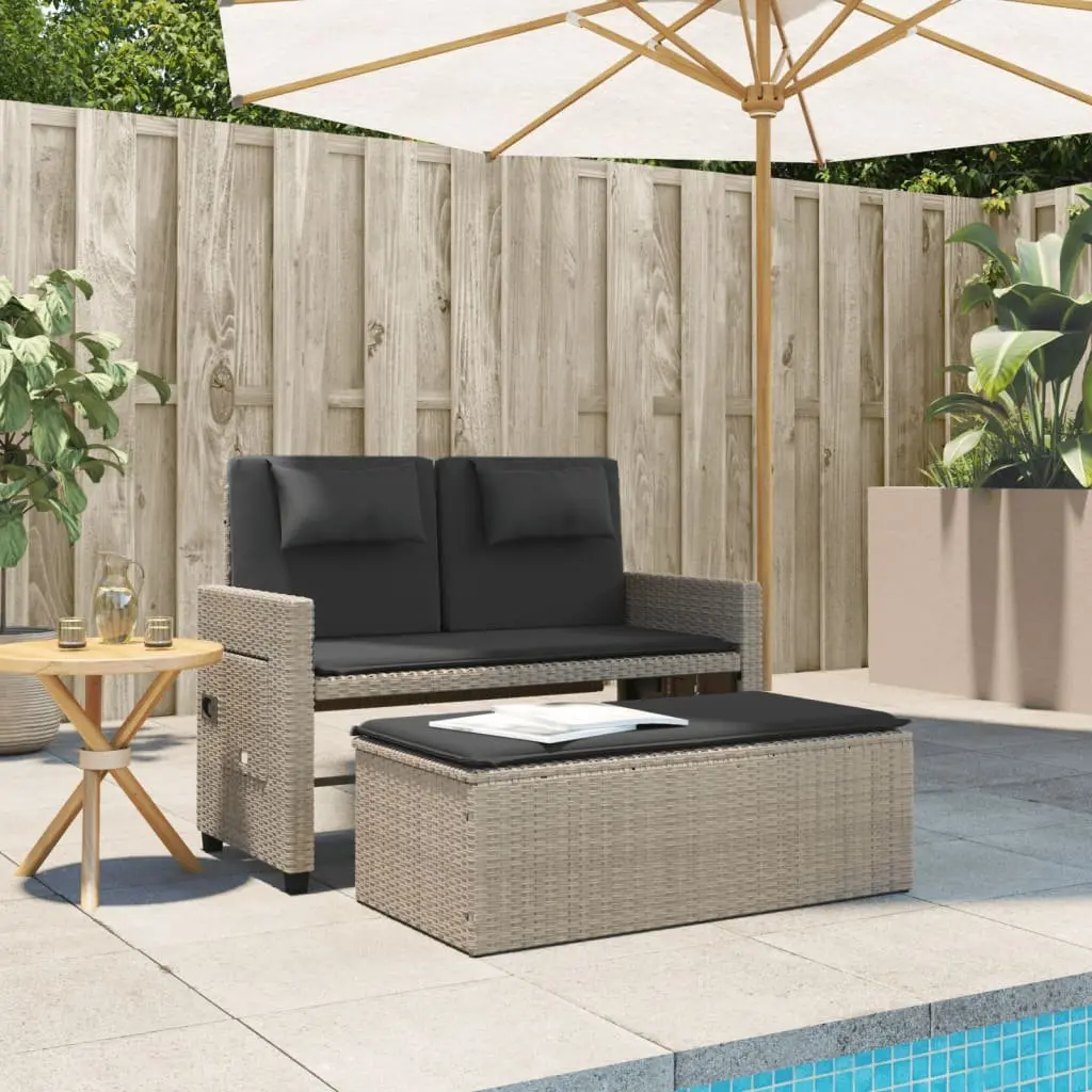 Reclining Outdoor Garden Bench 2-in-1 Loveseat Sofa Bed Grey