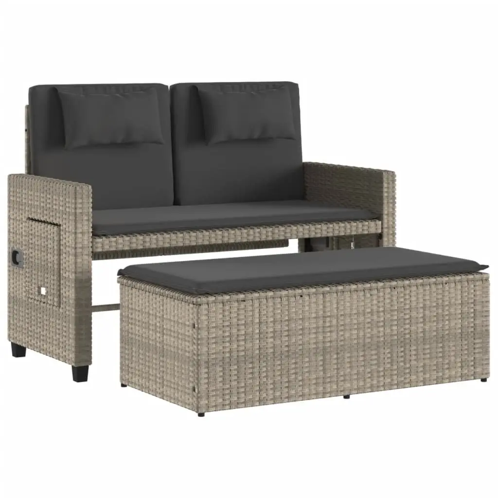 Reclining Outdoor Garden Bench 2-in-1 Loveseat Sofa Bed Grey