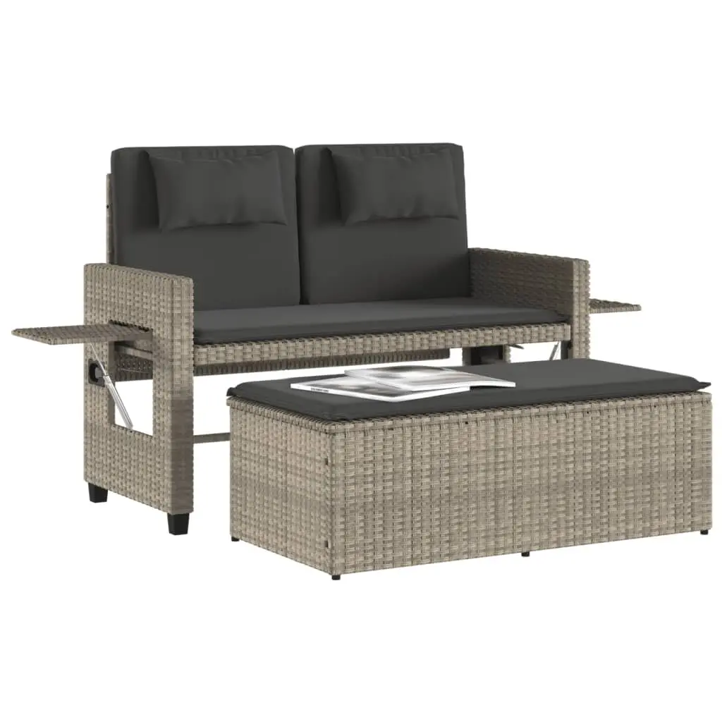 Reclining Outdoor Garden Bench 2-in-1 Loveseat Sofa Bed Grey