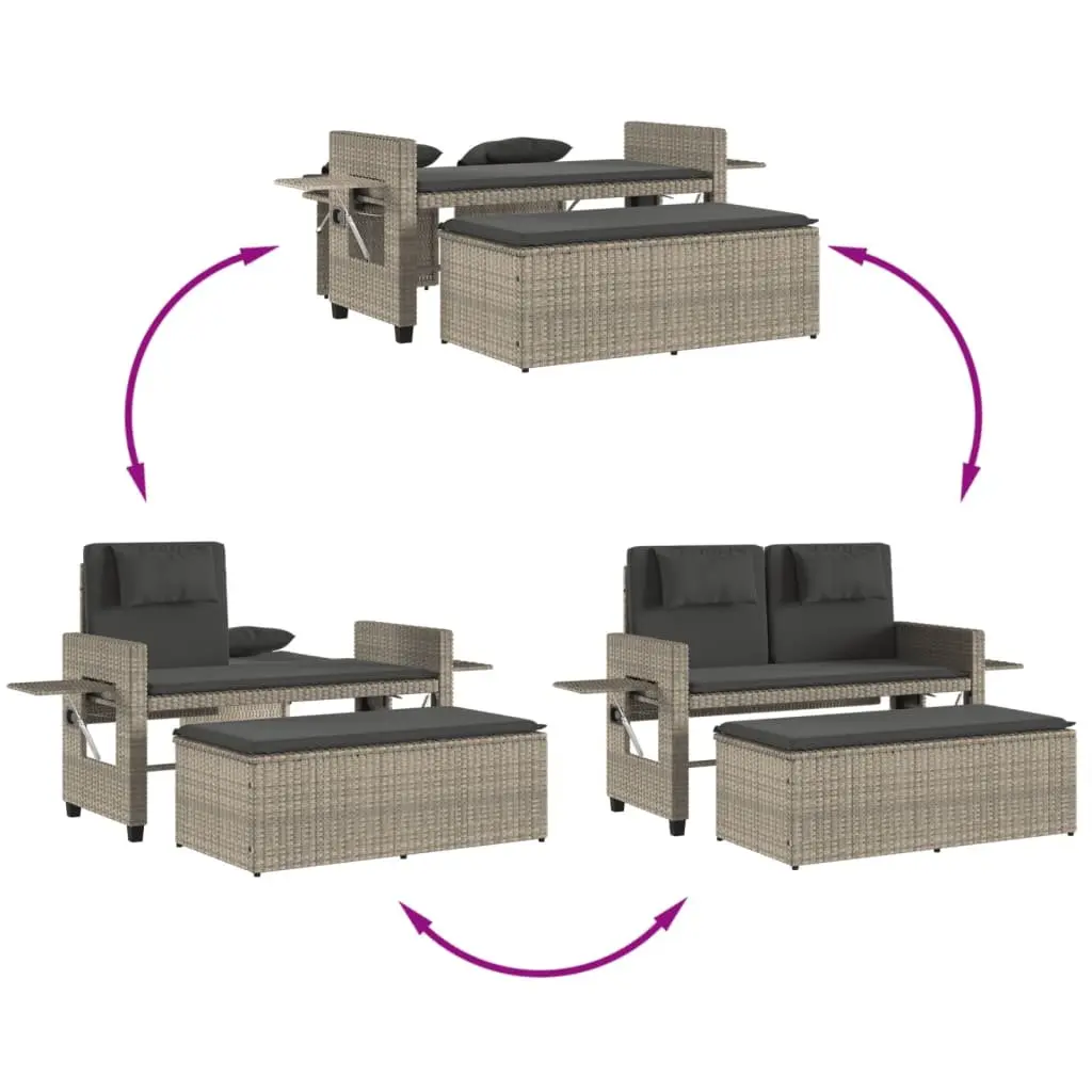 Reclining Outdoor Garden Bench 2-in-1 Loveseat Sofa Bed Grey