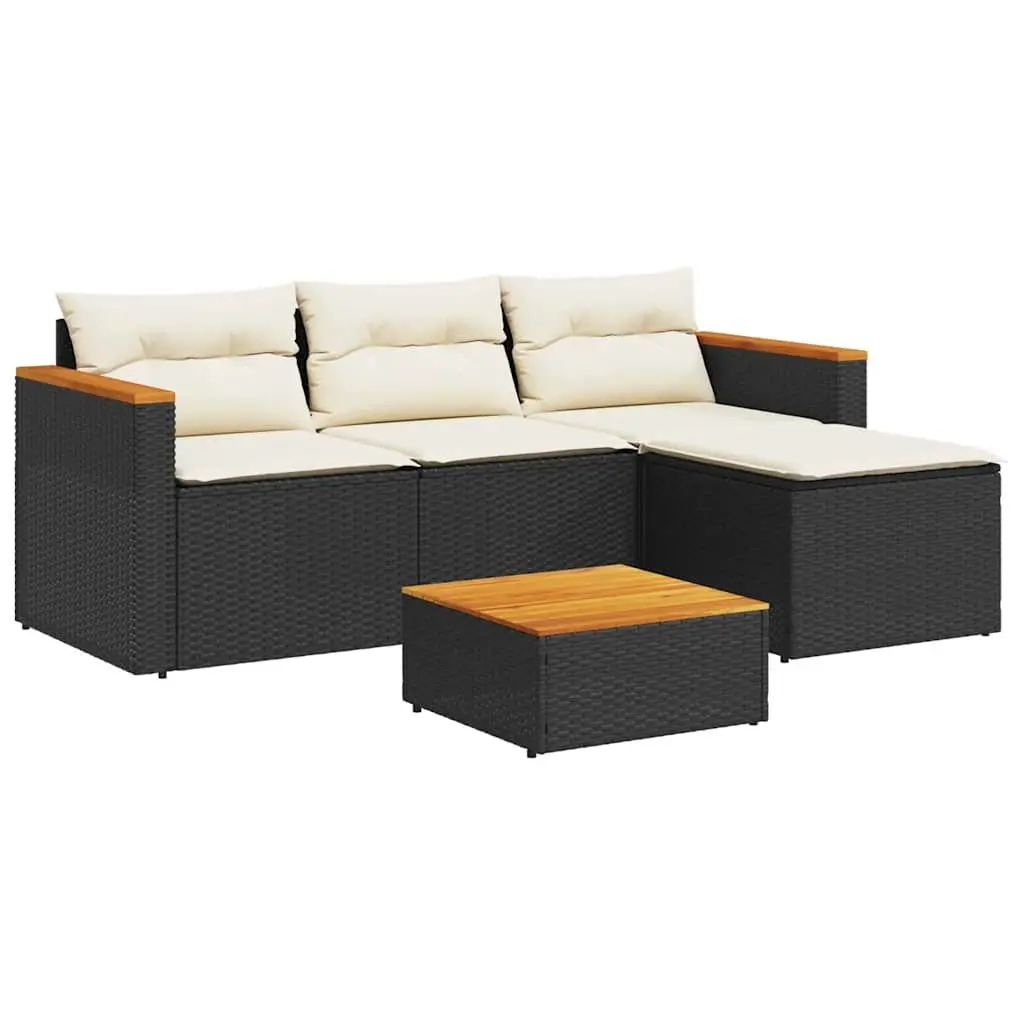 3 Piece Outdoor Garden Sofa Set with Cushions Black Poly Rattan Patio Furniture