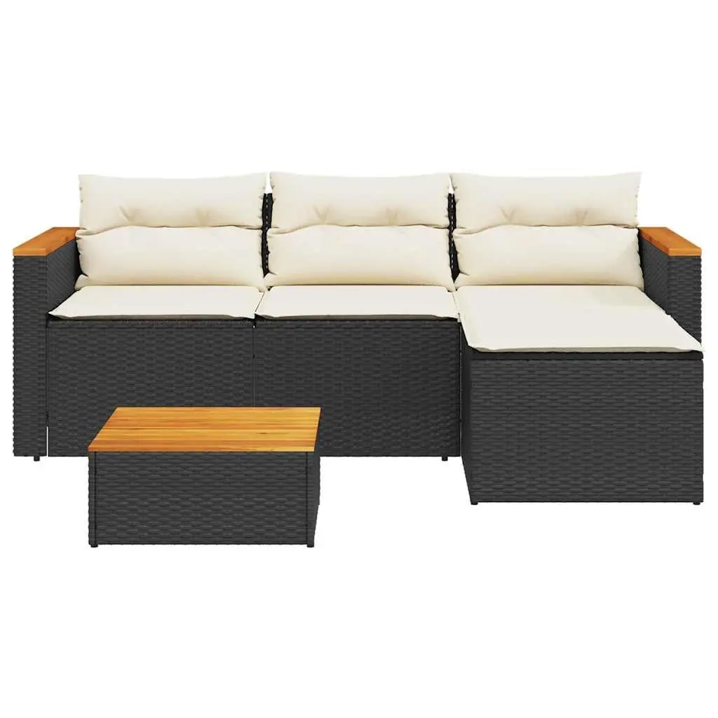 3 Piece Outdoor Garden Sofa Set with Cushions Black Poly Rattan Patio Furniture