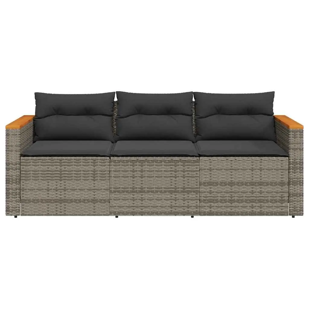 3-Seater Garden Sofa Outdoor Lounge Grey Poly Rattan with Cushions Patio