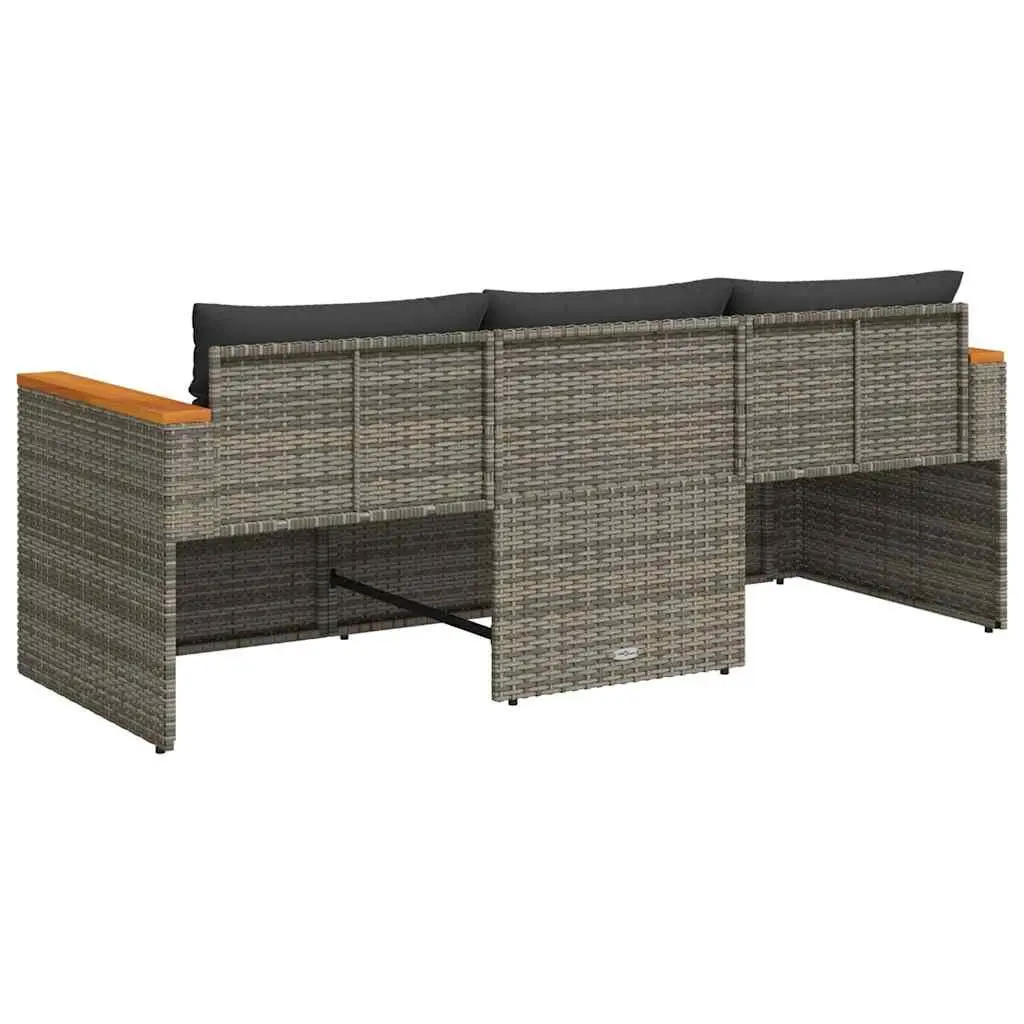 3-Seater Garden Sofa Outdoor Lounge Grey Poly Rattan with Cushions Patio