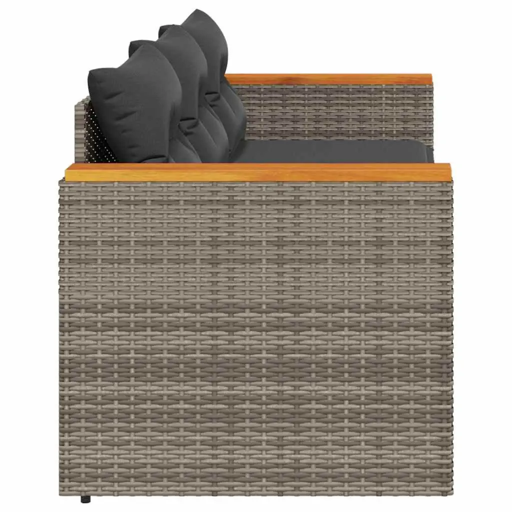 3-Seater Garden Sofa Outdoor Lounge Grey Poly Rattan with Cushions Patio