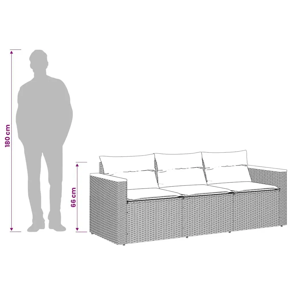 3-Seater Garden Sofa Outdoor Lounge Grey Poly Rattan with Cushions Patio