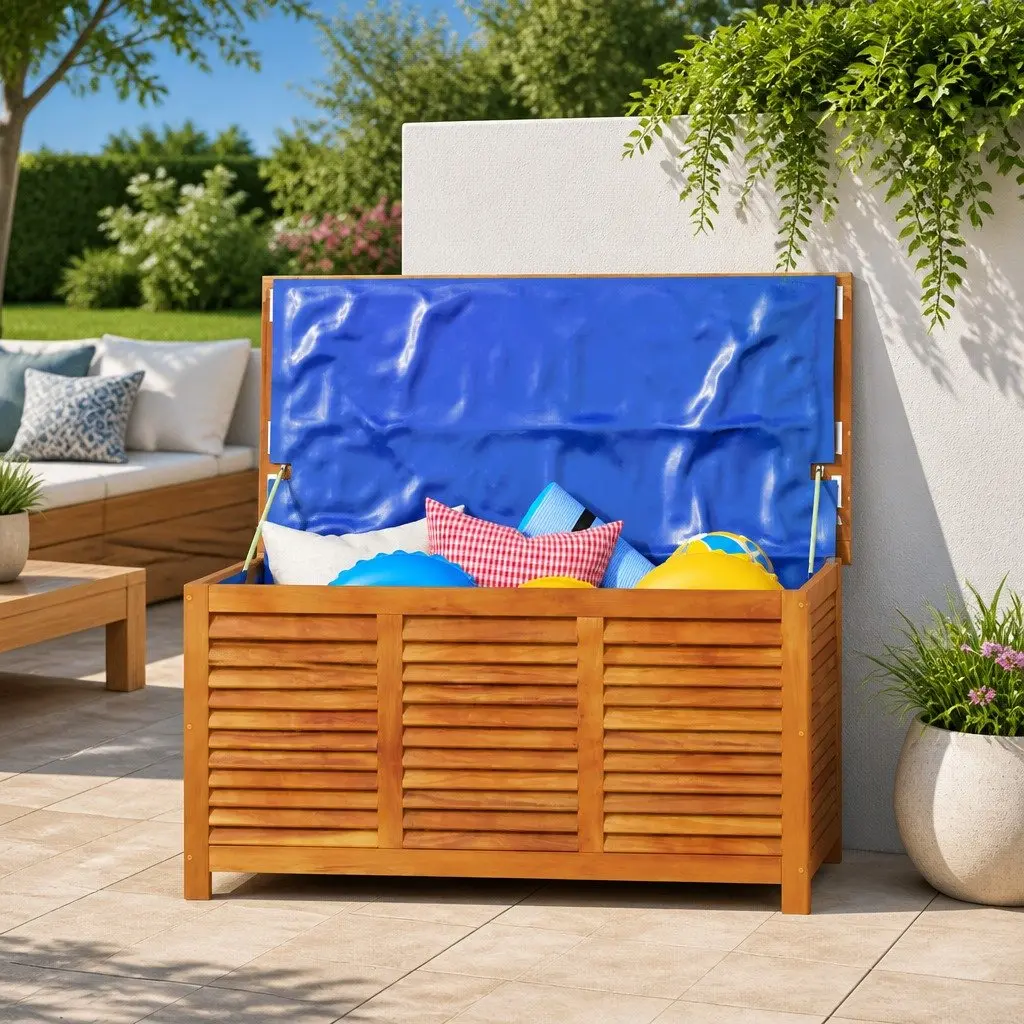 Outdoor Garden Storage Box Solid Acacia Wood Brown 113 x 50 x 56 cm