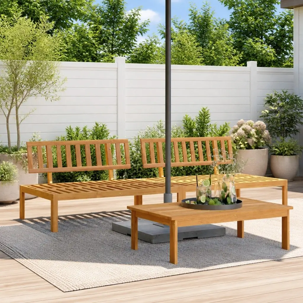 Outdoor Sectional Sofa Middle Unit Garden Pallet 2 pcs Solid Acacia Wood Brown