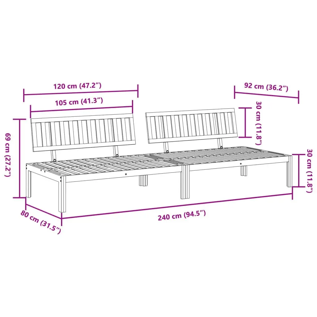 Outdoor Sectional Sofa Middle Unit Garden Pallet 2 pcs Solid Acacia Wood Brown