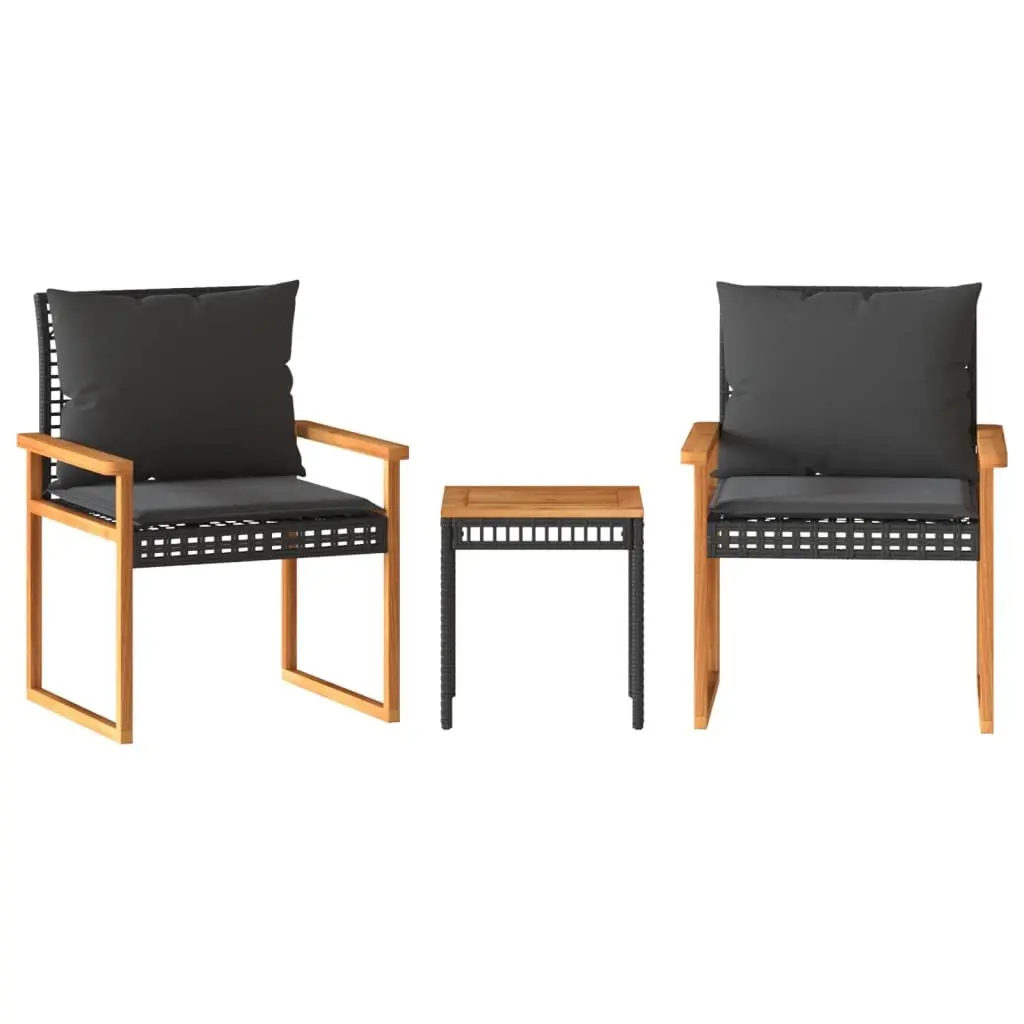 3 Piece Bistro Set Black Outdoor Garden Furniture with Cushions
