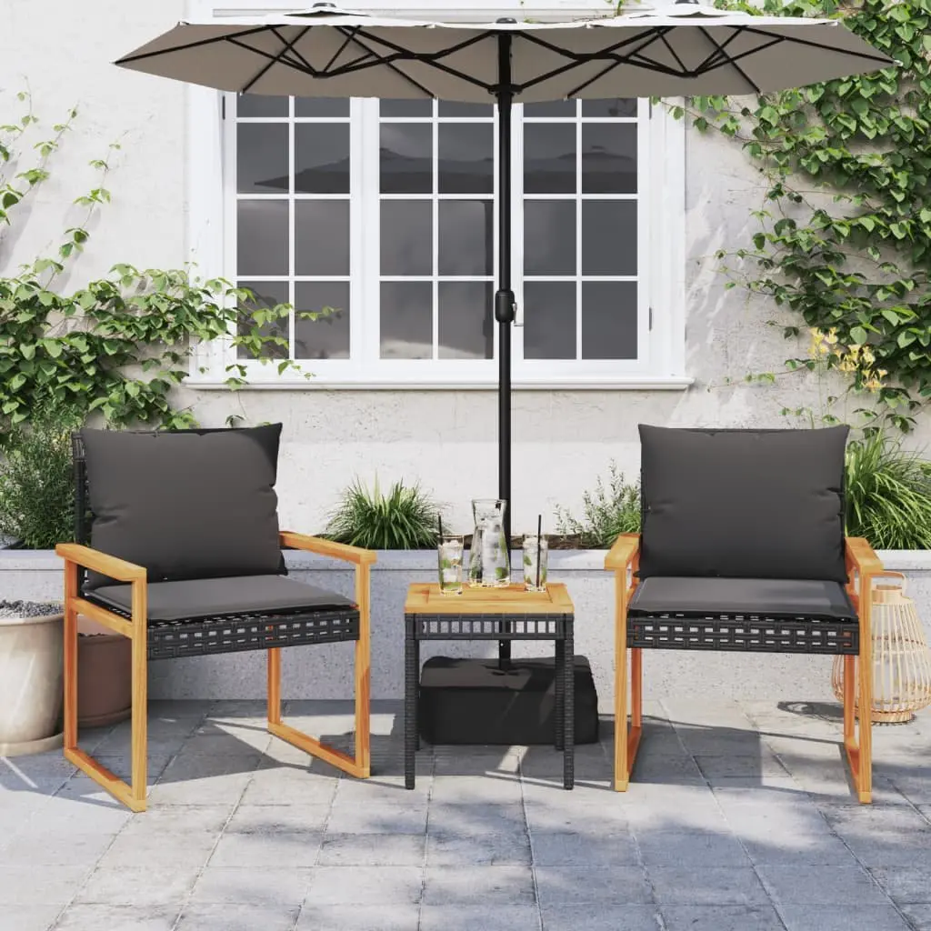 3 Piece Bistro Set Black Outdoor Garden Furniture with Cushions