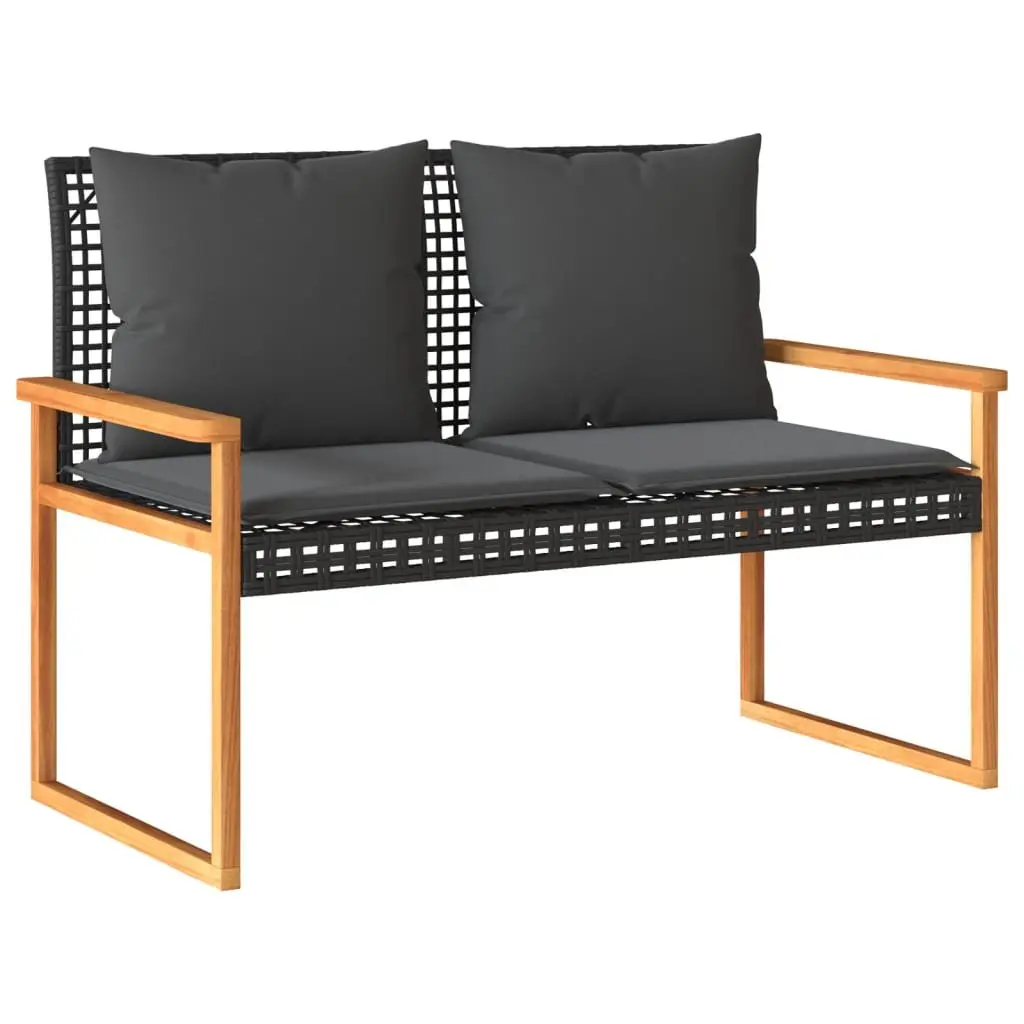 Garden Bench Black PE Rattan Outdoor Seating with Thickly Padded Cushion