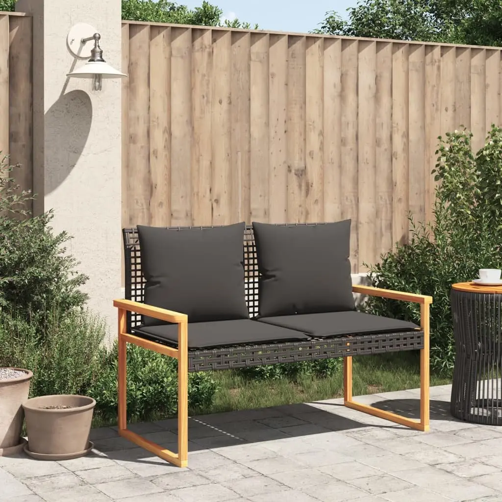 Garden Bench Black PE Rattan Outdoor Seating with Thickly Padded Cushion