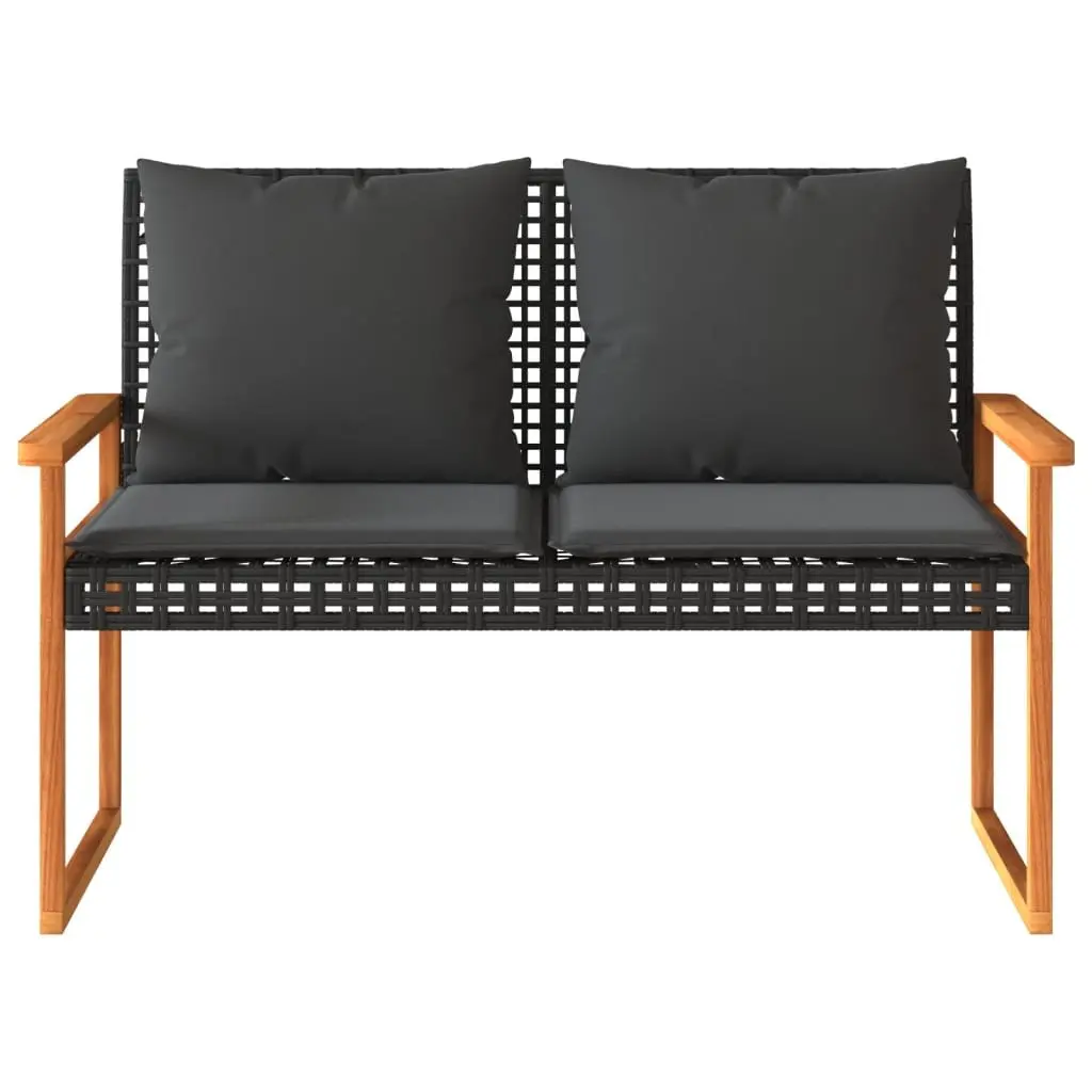 Garden Bench Black PE Rattan Outdoor Seating with Thickly Padded Cushion