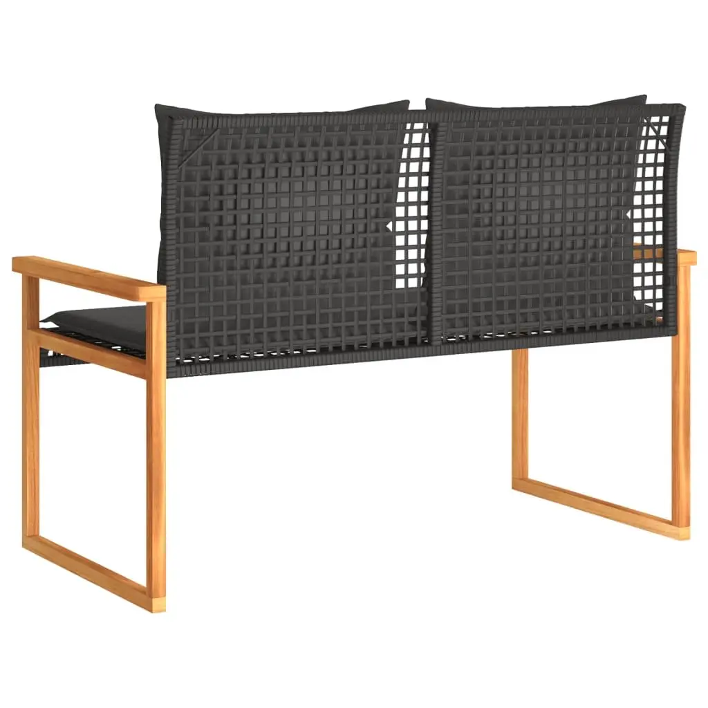 Garden Bench Black PE Rattan Outdoor Seating with Thickly Padded Cushion