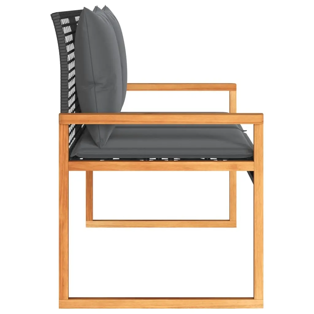 Garden Bench Black PE Rattan Outdoor Seating with Thickly Padded Cushion