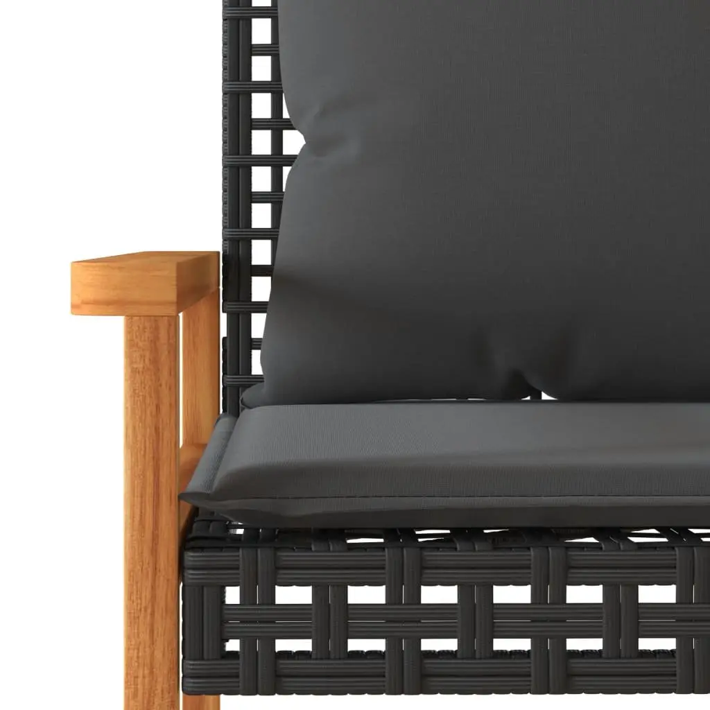 Garden Bench Black PE Rattan Outdoor Seating with Thickly Padded Cushion