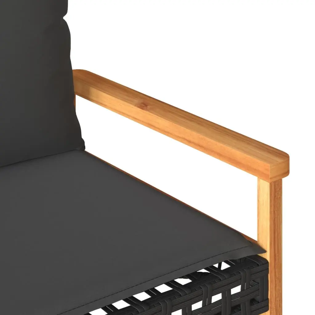 Garden Bench Black PE Rattan Outdoor Seating with Thickly Padded Cushion