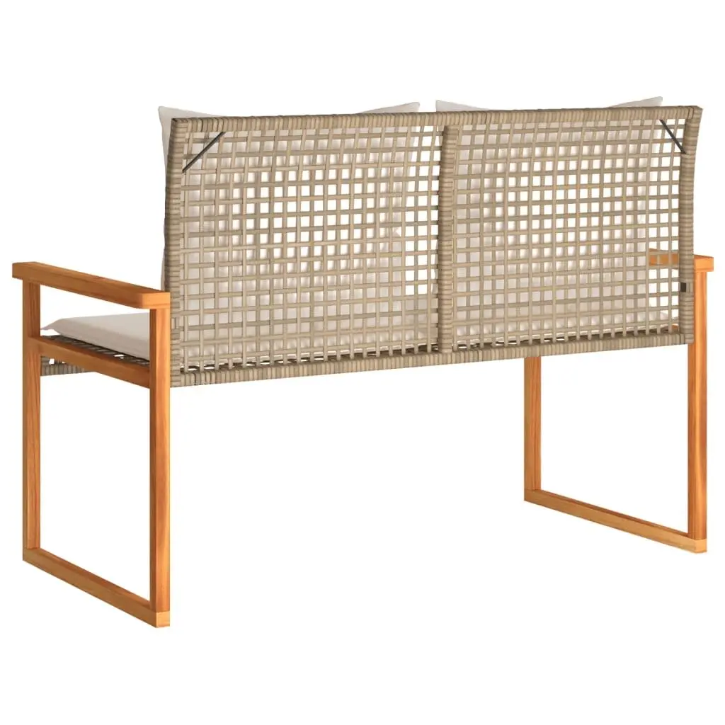 Outdoor Bench Beige Cushion Poly Rattan Acacia Wood Frame