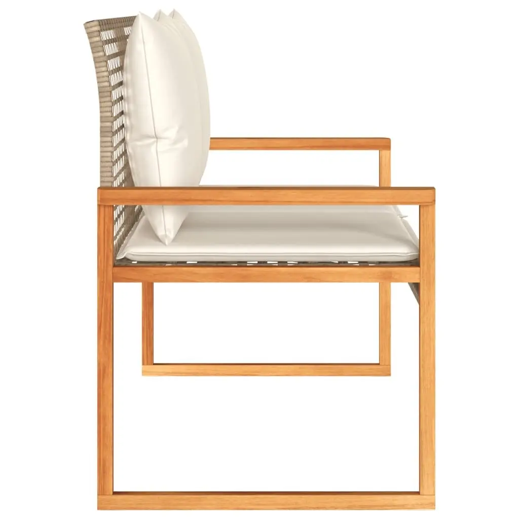 Outdoor Bench Beige Cushion Poly Rattan Acacia Wood Frame