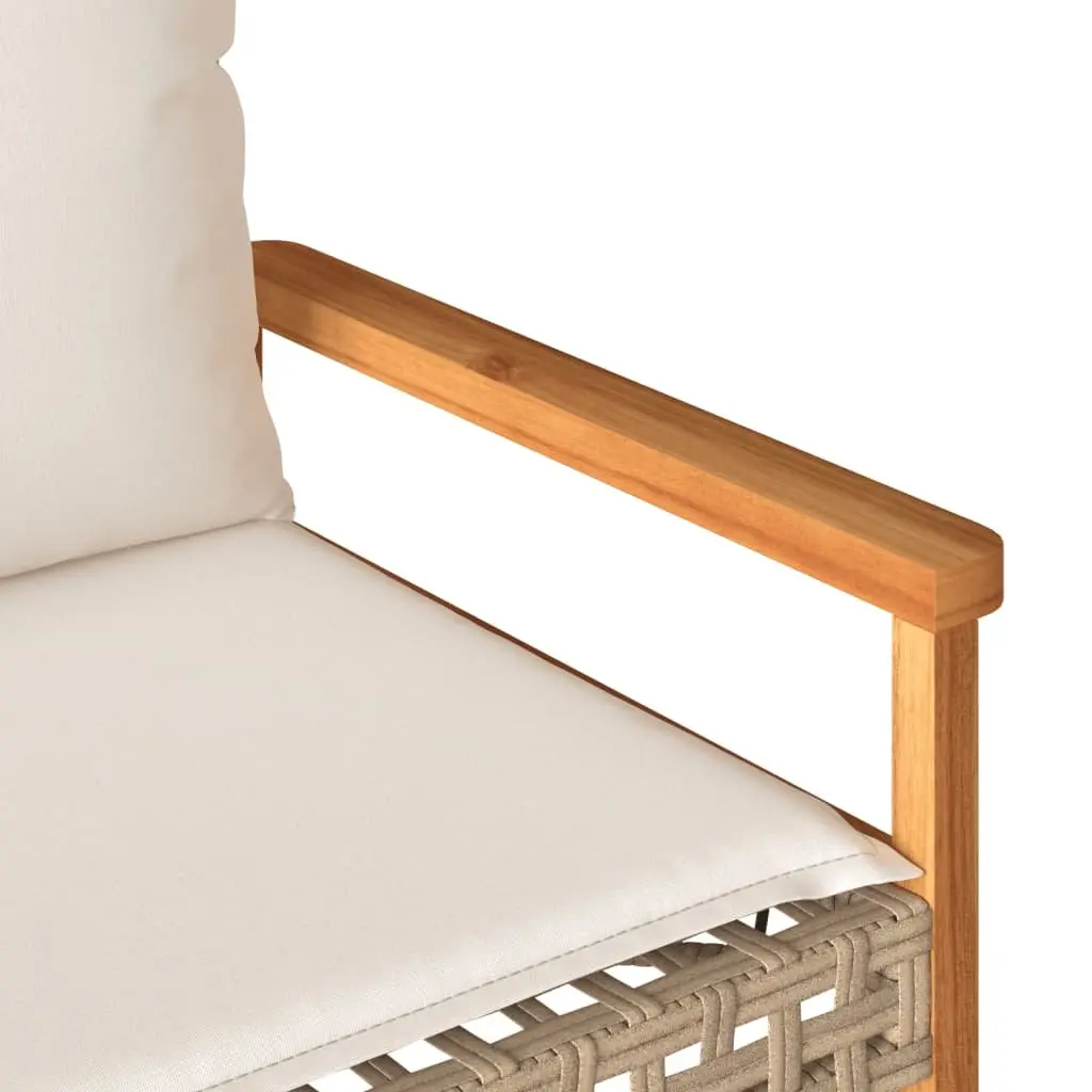 Outdoor Bench Beige Cushion Poly Rattan Acacia Wood Frame